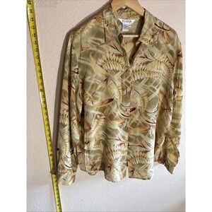Vintage Allison Taylor Womens L 100% Silk LS Button Up Lightweight Shoulder Pads